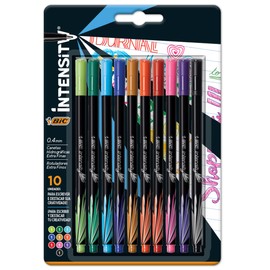 BIC Plumín Intensity Punto Ultra Fino No Traspasa el Papel Escritura Precisa Colores Intensos Surtido de Colores 10 Piezas