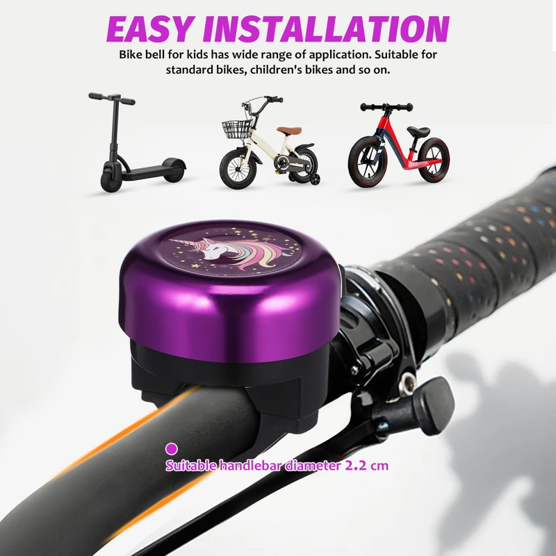 Sewroro Unicorn Bike Bell Purple Bicycle Handlebar Bell with Loud