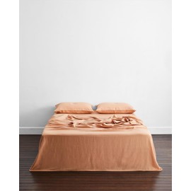 Bed Threads - Linen Flat Sheet - 100% French Flax Linen - 170 GSM - Luxury & Eco-Friendly - Breathable, Durable & Ultra-Soft - Single Flat Top Sheet Only - Machine Washable -King/Cali King -Terracotta