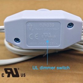 2Pack Rotary Dimmer Switch 5.9 ft Extension AC Power Cord Plug Cable for Halogen and Incandescent Bulbs lamp, Compatible with LED dimmable Lights, UL Listed White