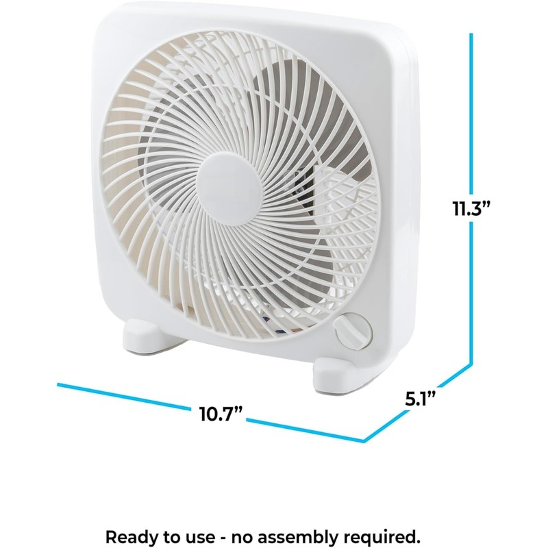 EZ-CHILL 9" Electric Portable 2-Speed, Quiet Box Fan, Ideal for