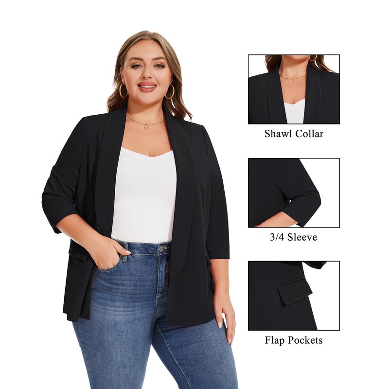 MINTLIMIT Plus Size Blazers 3/4 Sleeve Casual Blazers Lightweight Open