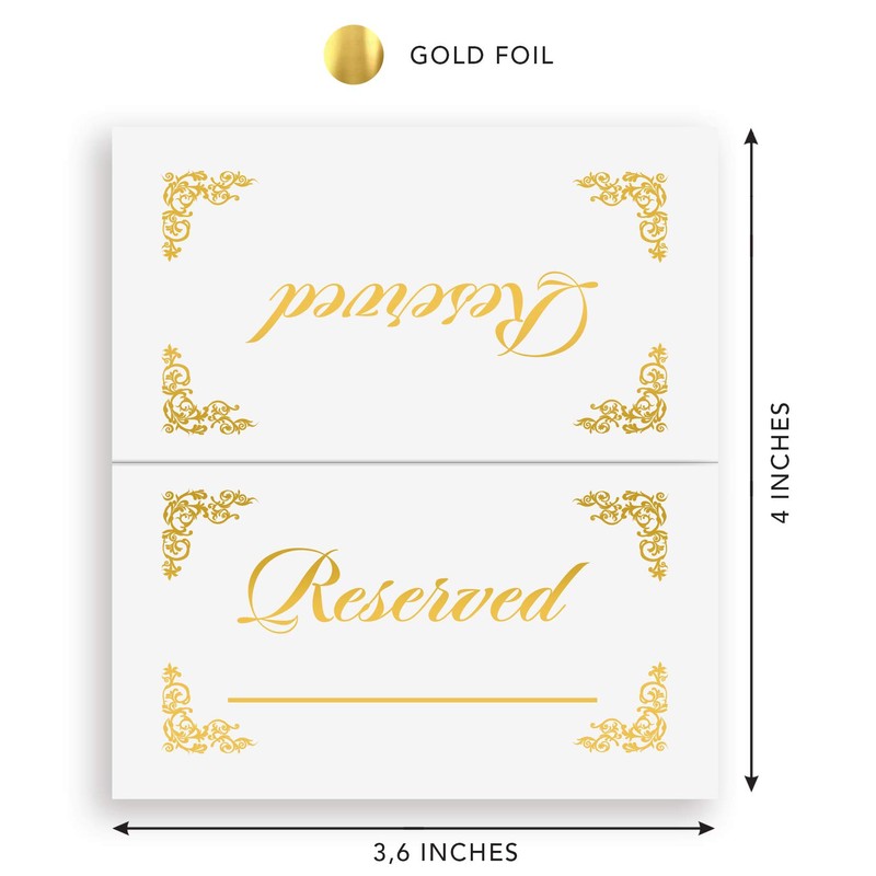 Reserved Cards Gold Foil, 20-Pack Table Tent, VIP Place Card
