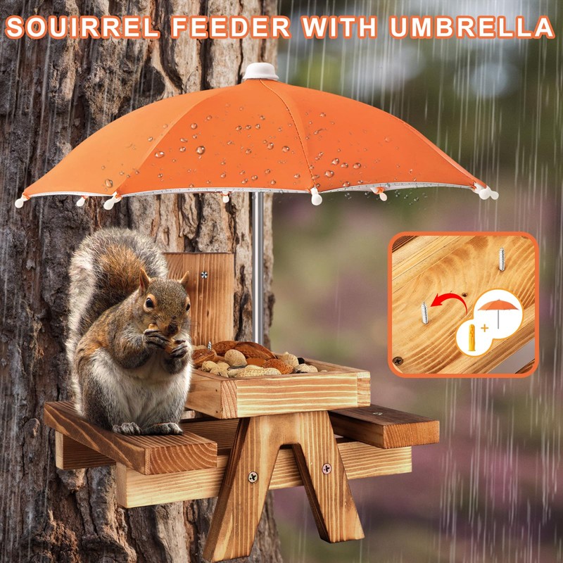 Gnodary Squirrel Feeder with Umbrella, Squirrel Feeders for Outside, Squirrel