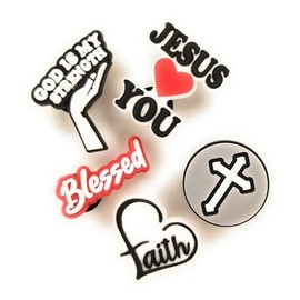 WorkedLikeACharm 5pcs Cross Faith Blessed God is My Strength Religious Shoe Charms for Clog Shoes Decoration Gift