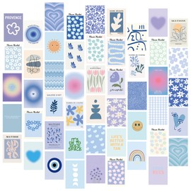 50 Stück Ästhetisches Bild, Blau Wandcollage Kit Ästhetisches Bild für Wandcollage, Collage Print Kit Postkarte für Teenager-Mädchen Room Decor, Ästhetische Postkarte, Zimmer Schlafsaal Foto Display