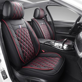 OMOKA AUTO Car Seat Covers Full Set Waterproof Leather Universal Toyota Corolla Camry Nissan Honda Civic Hrv Kia Hyundai CRV Sorento Mazda 4Runner Jeep Ford Focus Edge (Full Set/Black-Red)