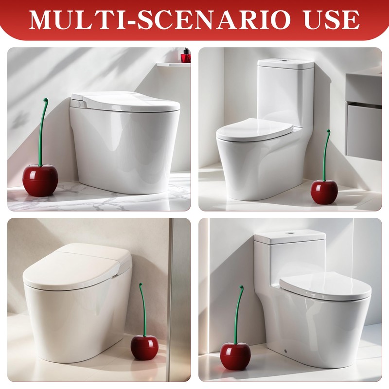 2 Pcs Cute Cherry Toilet Brush and Holder Set, Cherry