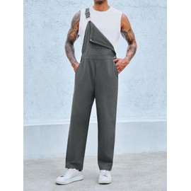 Runcati Men's Bib Overalls Cotton Relaxed Fit Pants Fashion Workwear Jumpsuit with Pockets