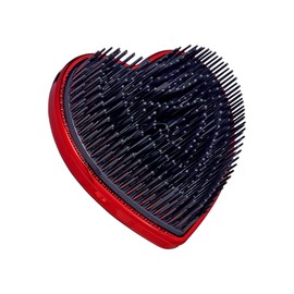 Red by Kiss Sweet Heart Hair Brush, Compact & Portable Travel Size Heart-Shaped Detangler, Two Tier Flexible Teeth Bristles Styler, Brush Cover Included (Chrome Red)