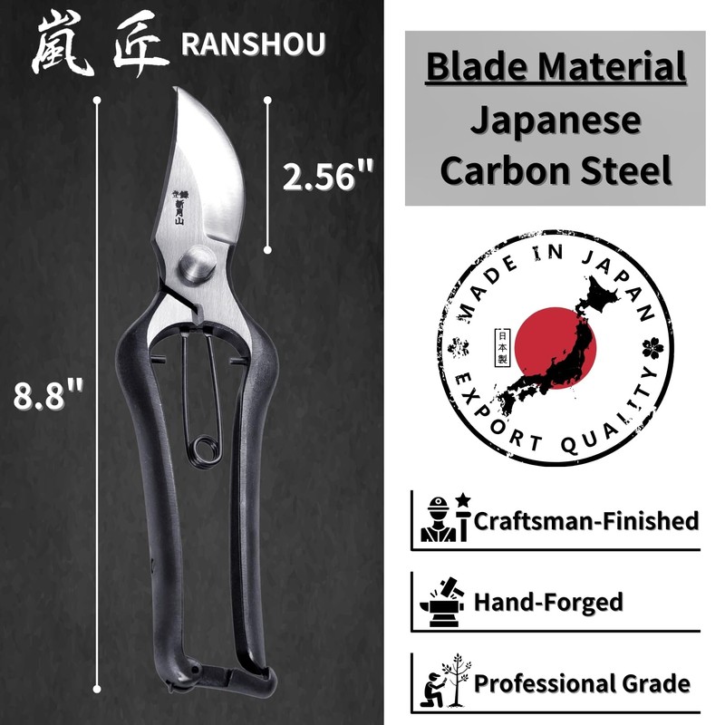 RANSHOU Japanese Pruning Shears for Gardening 9”, Professional Heavy Duty