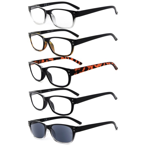Eyekepper 5 paquete Bisagras de resorte Gafas de lectura Vendimia incluye gafas de sol lectores +2.0