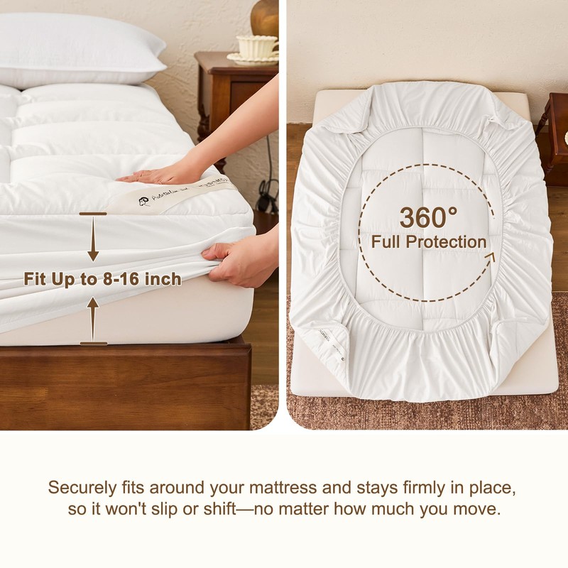 YOUR MOON Wool Mattress Pad Twin,51% Australian Wool, 500GSM-White