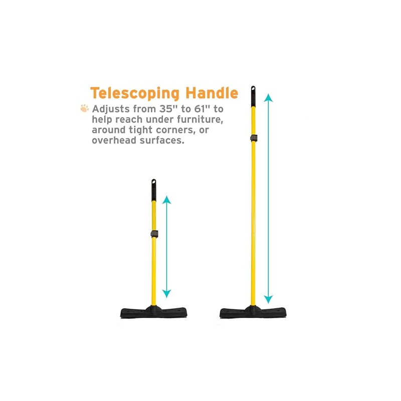 FURemover Pet Hair Removal Rubber Broom, 61" Telescopic Handle