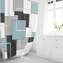 BTTN Fabric Shower Curtain, Modern Geometric Neutral Set with Hook, Weighted Hem, White Black Grey Decorative Waterproof Polyester Curtain for Bathroom, 72x72
