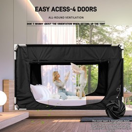 Bed Tent Bed Canopy Twin Size Tents for Adult and Kids - Portable Sleeping Bed Tents 80% Blackout with 4 Doors Breathable Private Space Tents(Mattress Not Included)