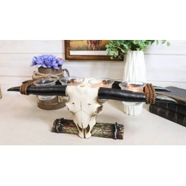 Ebros Gift Rustic Western Native American Steer Bull Cow Skull Decorative 4 Tea Light Votives Candle Holder Decorative Desktop Figurine Rustic Bulls Cows Skulls Animal Themed Candleholder
