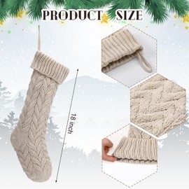 Shyyween 4 Pack Cable Knit Christmas Stockings 18 Inch Farmhouse Large Rustic Neutral Knitted Stockings Ornaments Hanging Xmas Decorations for Family Holiday Party Decor(Elegant Style)