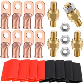 Otoolling 8 Pieces Side Post Battery Terminal 3/8 16 Bolts Side Post Adapter Standard Stud Extender Screws and 8 Pcs 1/0 AWG-3/8 Battery Lugs with 8 Pcs Heat Shrink Tubing