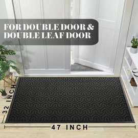Yimobra Front Door Mat Outside Entrance, 47x32 Waterproof Outdoor Indoor Welcome Mat, Heavy Duty Doormat, Low Profile, Non Slip Garge Porch Entryway Mat, Easy Clean, Black
