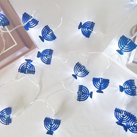 ElodieAu 10ft Chanukah Decorative String Lights, 20 LED Warm White Nine Candlesticks Shape Light, Hanukkah Decorations for Home, for Jews Judaism Bedroom Window Wall Fence Party Decor (Blue)
