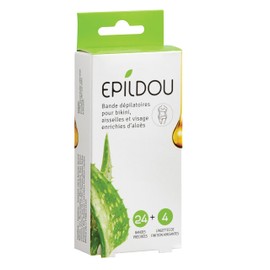 Epildou - Softepil bandes dépilatoires pour bikini, aisselles et visage enrichies d'aloès, avec 4 lingettes de finition apaisantes, fabriqué en Espagne