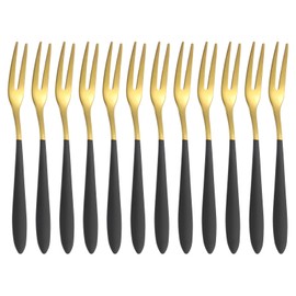 sourcing map 12 Pcs Pickle Fork, 5.2 Inch Olive Fork with Long Handle, Stainless Steel Cocktail Forks, 2-Tine Fork for Dessert Cocktail Fruit and Vegetable Black Gold