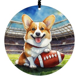Corgi Christmas Ornament - Dog and Football Design With Watercolor Style Effect - 2024 Acrylic Decoration For Tree - Unique Corgi Gift and Sports Home Decor
