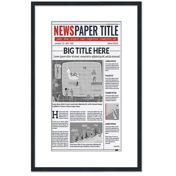 29.5x23.5 Newspaper Frame with Mat Solid Wood - Matte Black