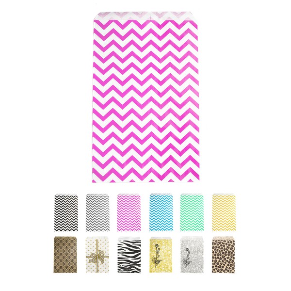 Novel Box Pink Chevron Print Paper Gift Merchandising Bag Bundle