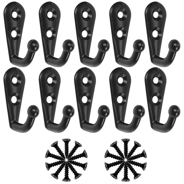 Coat Hooks Black Pack of 10 Hooks for Screwing Coat