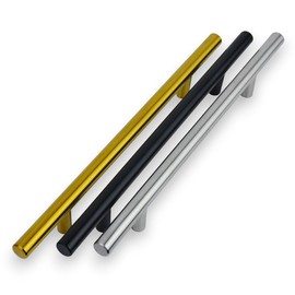 HANDLESTORE® Pack of 10 T-Bar Pull Handles - Satin Stainless, Matt Black or Brass - 160mm Fixing Centres Suitable for cabinets and cupboards. (Matt Black)
