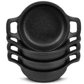 Ziliny 4 Pcs Small Cast Iron Skillets Set of 4 Mini 4 x 1.2 Inches Mini Skillet Ramekins with Handle Black Cast Iron Serving Dishes Round Pan Oven Safe Cast Iron Cookware Set for Kitchen Picnic