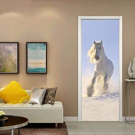 Modern Art Horse Door Mural Sticker, Peel and Stick Vinyl Refrigerator Cover/Wrap Sticker, Removable Wallpaper for Home Decor, 30.3x78.7inch/77x200cm, T131-77