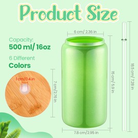 Bokon 6 Pack 16oz Sublimation Glass Blanks with Bamboo Lids and Straws Beer Can Tumbler Color Changing Frosted Cups Iced Coffee Iridescent Sublimation Glass Cups for Cocktail Soda Yogurt Juice