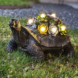 Brilliant Prospect Solar-Powered Succulent Turtle Statue - Resin Garden Decor with LED Lights, Waterproof Outdoor Ornament for Patio, Yard, Lawn - Unique Housewarming Gifts