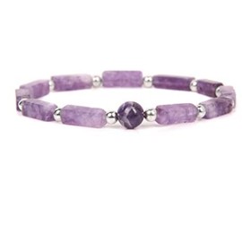 Amethyst Crystals Bracelet for Women Christmas Gifts Healing Gemstone Stone Bracelet Natural Purple Amethyst Elastic Bracelets for Women Men Energy Bracelet Birthday Gift