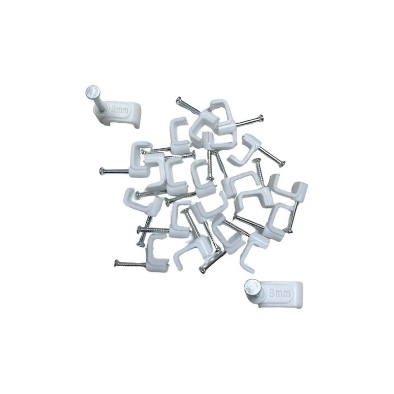 Grapa Blanca Para Cable Plano 8 Mm Bolsa 20 Piezas