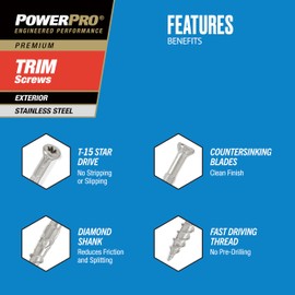 Power Pro Premium 305 Stainless Steel Trim Screws (#8 x 2-1/2") - 1lb Box