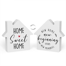 House Warming Gifts New Home Decorative Signage New Home Gift Ideas Desk Decor Housewarming Gifts for Men Women House Shaped Wood Block Sign Bedroom Home Farmhouse Decor for Tabletop Tiered Tray