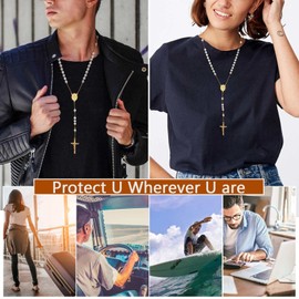 Rosary Bead Cross Y Necklace Chain for Women Gold Plated Virgin Mary Medal & Cross Crucifix Communion Gifts for Men Women