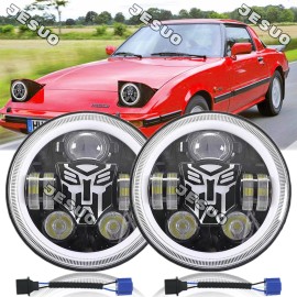 JESUO for Mazda RX-7 1979-1985 LED Headlights 7inch High-Low Beam DRL Turn Angel Eyes