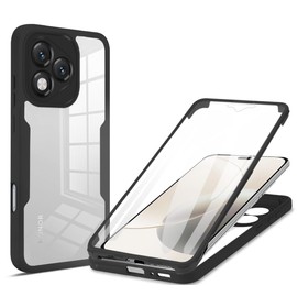 YUXING Full Body Case for Honor 400 Lite, Dual-Layer 360° Shockproof Cover with Built-in Screen Protector, Clear Back, Easy Install-Black