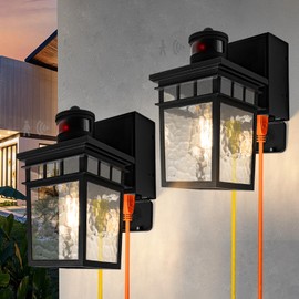 VIOAOEAFA 2 Pack Porch Light Outdoor with GFCI Outlet - 3 Lighting Modes Exterior Light Fixture, Dusk to Dawn Motion Sensor Wall Mount Outside Lights for House,Garage,Front Door, Patio