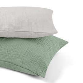 CARUILI CARUILI Muslin Toddler Pillowcase for 13 X 18 Pillow, 2 Pack Small Travel Pillow Cases Covers with Envelope Closure, Soft & Breathable Kids Pillowcase for Girls Boys, Grey & Green