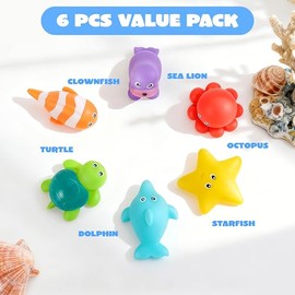 JOYIN - 6 juguetes de baño de animales marinos, sellados y sin agujeros y sin moho, juguetes de bañera para niños, no tóxicos y vehículos de agua suav