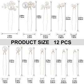 Incinkod 12 Pcs U Shaped Pearl Bridal Hair Accessories Pins, Silver Pearls for Hair, Metal Wedding Hair Pins, Hair Pearls for Wedding, Brides, Bridesmaids (Multiple Styles)