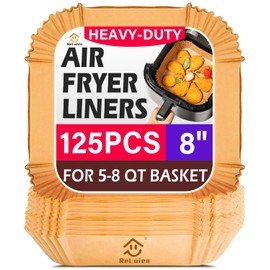 Air Fryer Liners Disposable, 125Pcs Parchment Paper, 8 Inch Non-stick Air Fryer Paper Liners, Unbleached Square Airfryer Liners for 5-8QT Air Fryer, Baking, Roasting Microwave