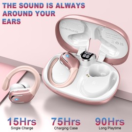 Bluetooth Sports Headphones, Wireless Bluetooth 5.3 Hi-Fi Stereo, K Headphones B Bluetooth with ENC Noise Cancelling Mics, IP7 Waterproof, In-Ear Earphones for Android and iOS, USB-C, Rose Gold