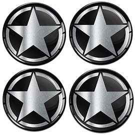 Biomar Labs 4 x 55 mm 3D Silicone Stickers for Hub Caps Hub Caps Wheel Sticker Wheel Cover Star Silver A 4155